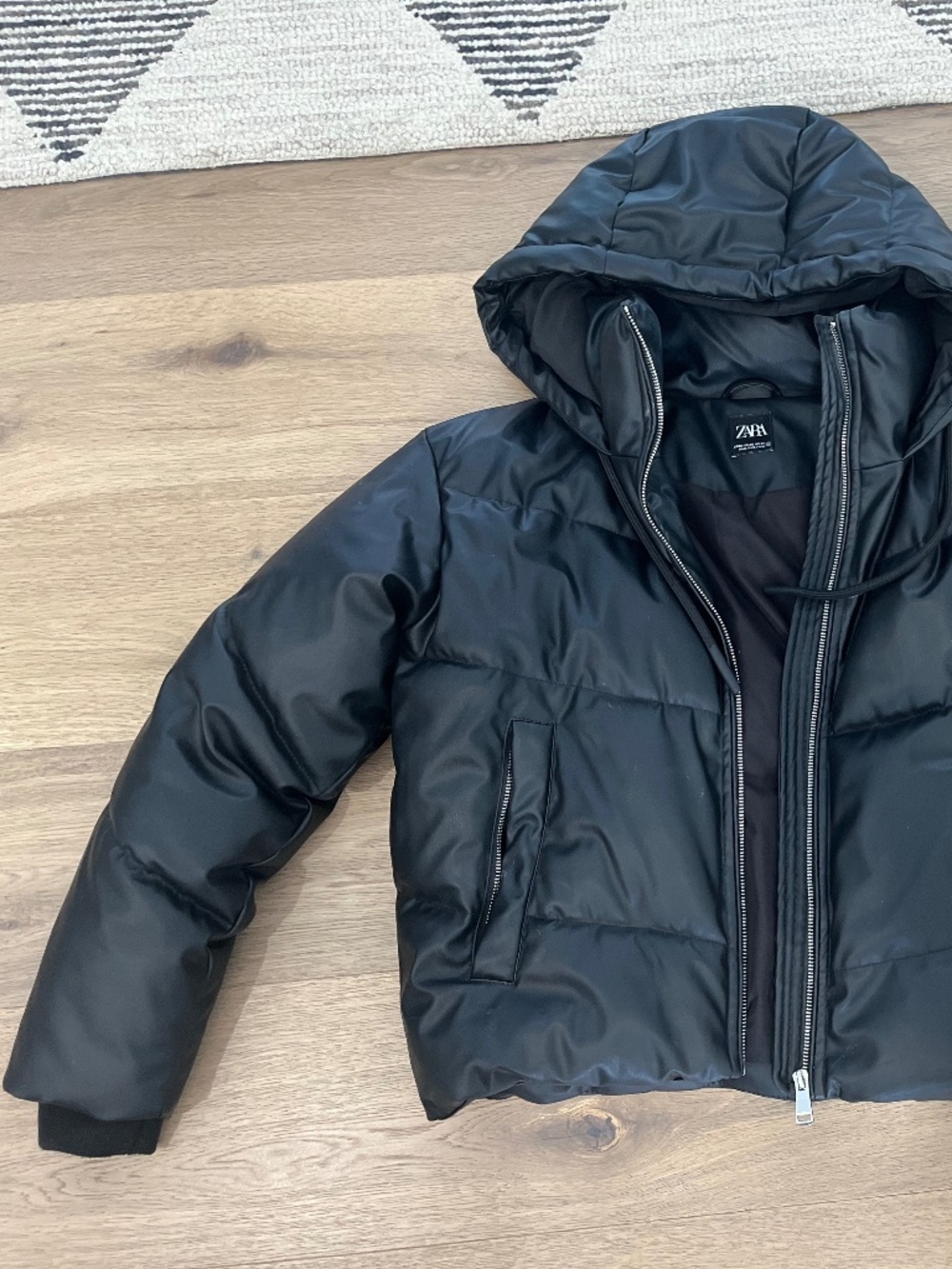 zara faux leather puffer